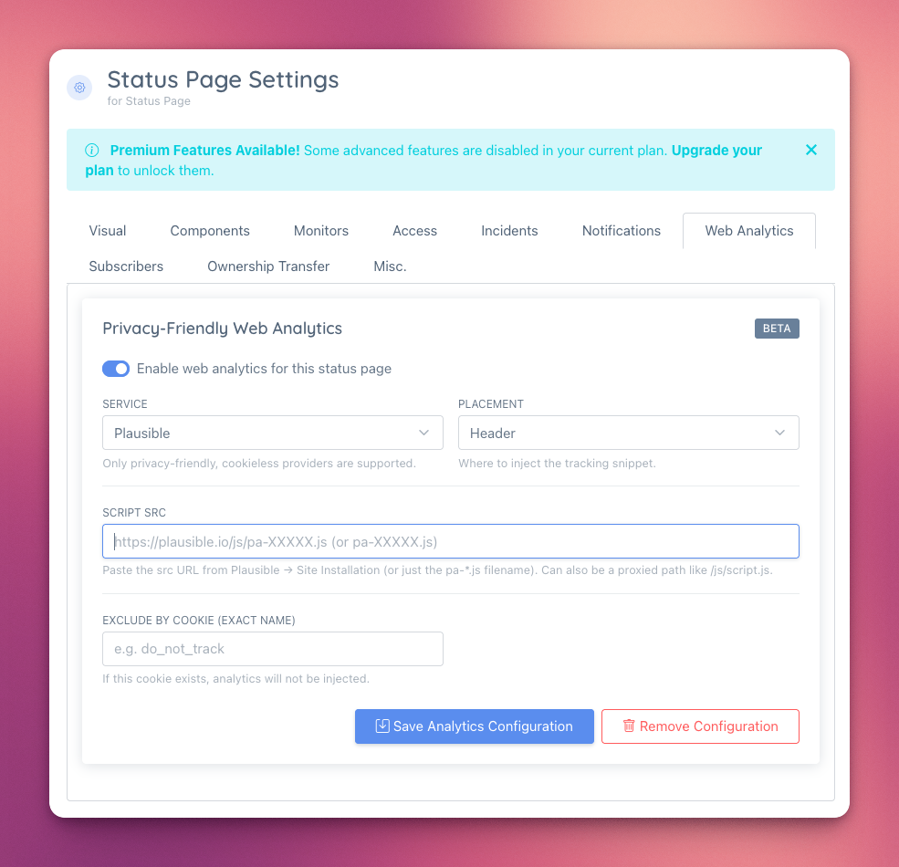 Privacy-First Web Analytics in your Status Page